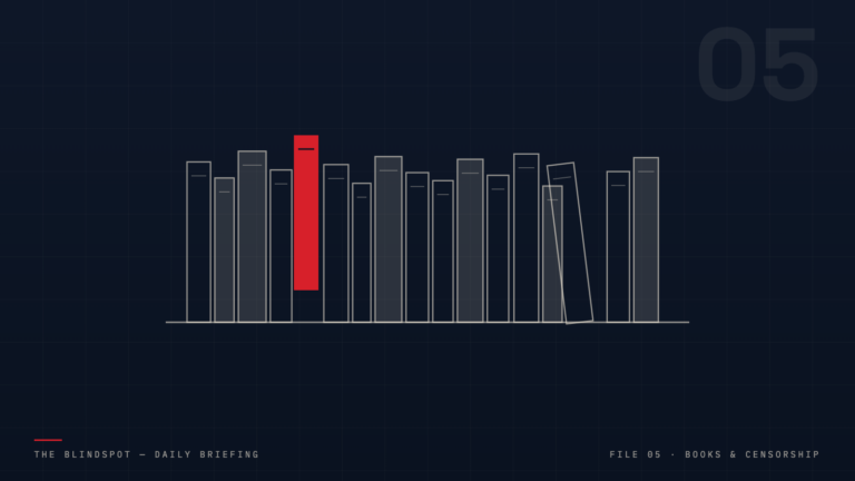 Row of outlined book spines on a shelf with one red book pulled out, leaving a gap